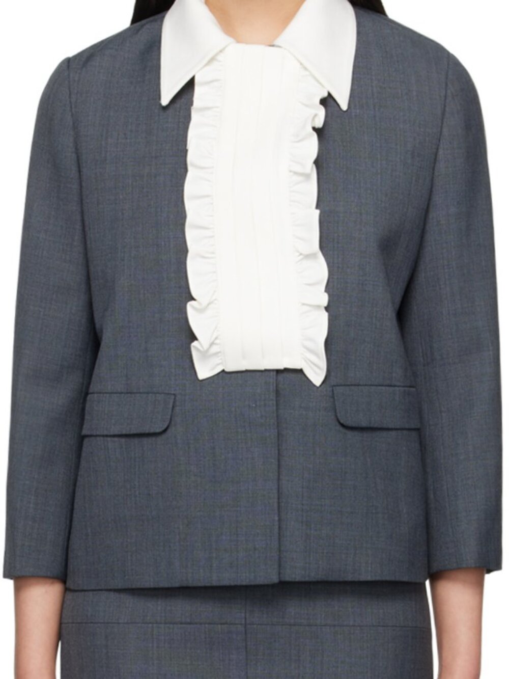 Shushu/Tong Grey Blazer White Ruffle Front Size 8